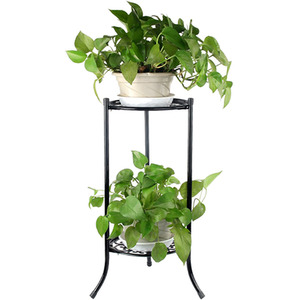 2-Tier Black Metal Plant Stand with European Style Trays