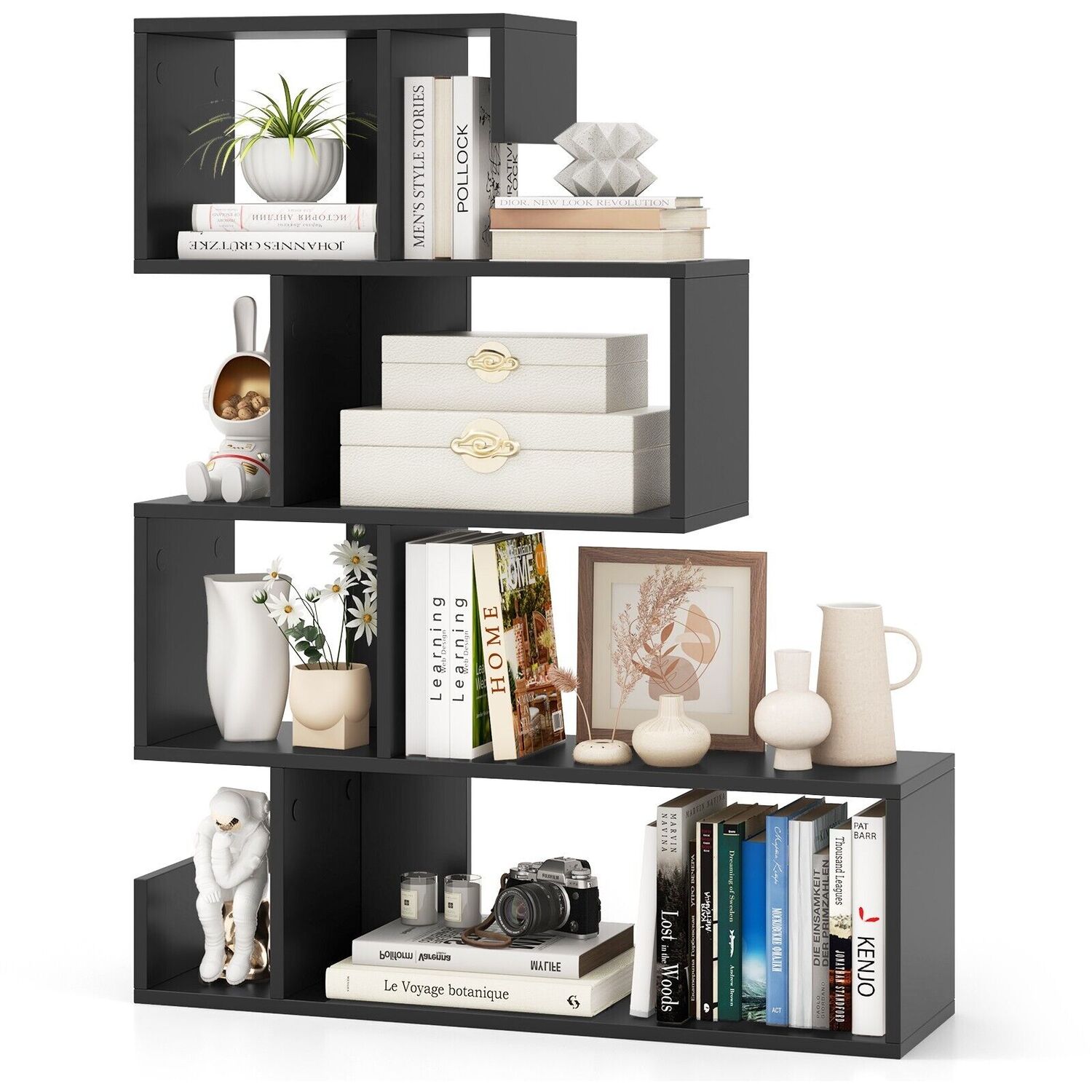 5-tier Bookshelf Geometric Bookcase - Black