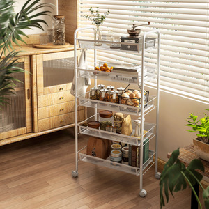 White HOMCOM 5 Tier Utility Kitchen Cart with Removable Mesh Baskets, Black shot 9950068