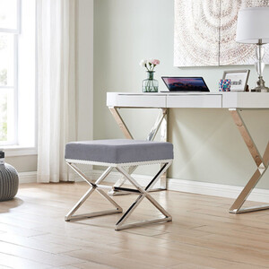 Oxford Modern Grey Velvet And Silver Chrome Stool