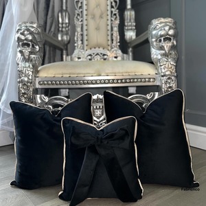Plush Velvet Bespoke Cushion Set With Piping Black And Cream