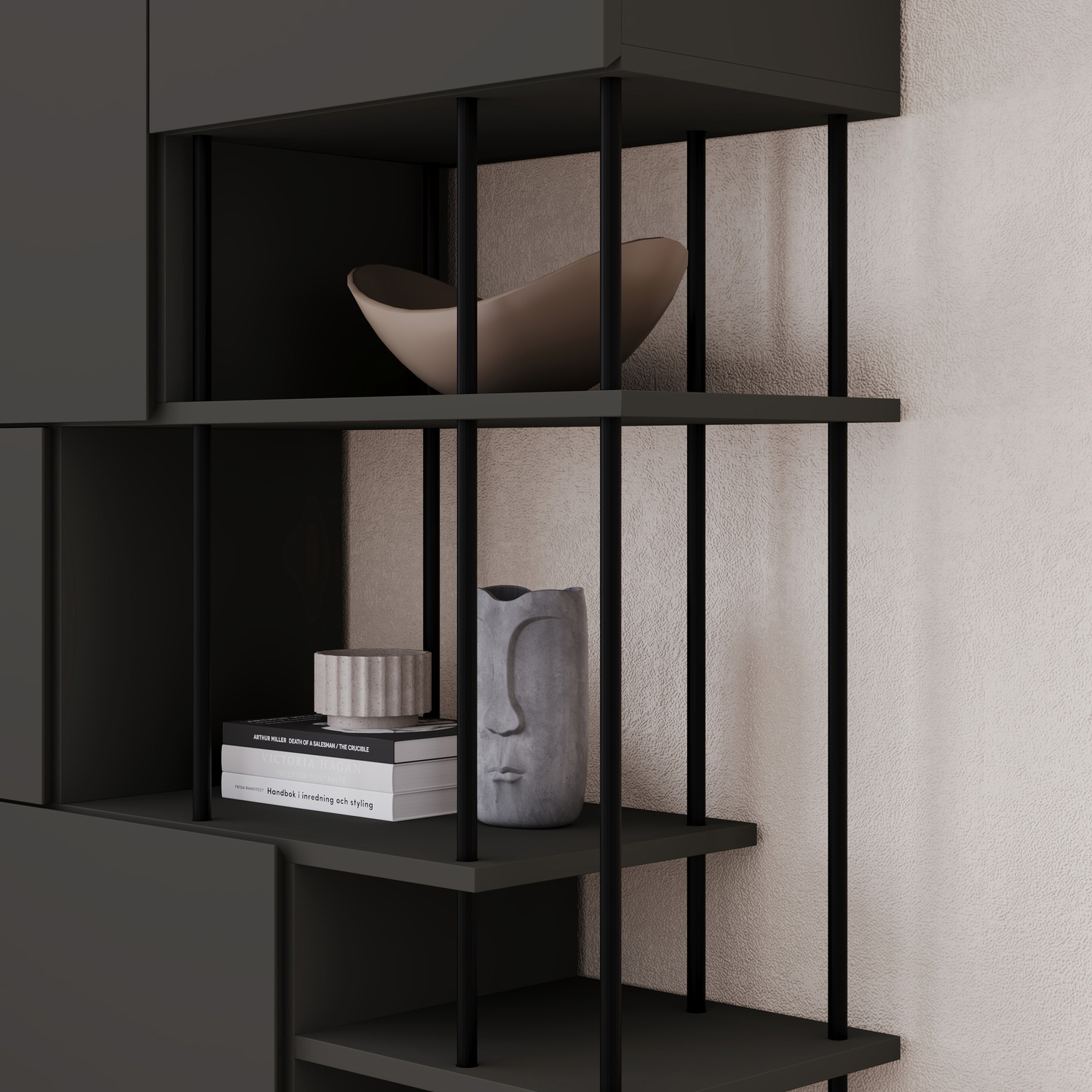 Modern Key Bookcase 5-Door Cabinet with Open Shelves
