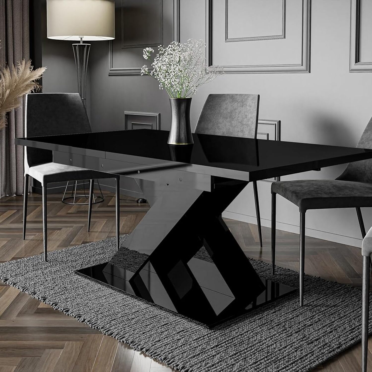 Extendable Dining Table Black Gloss - Black Gloss