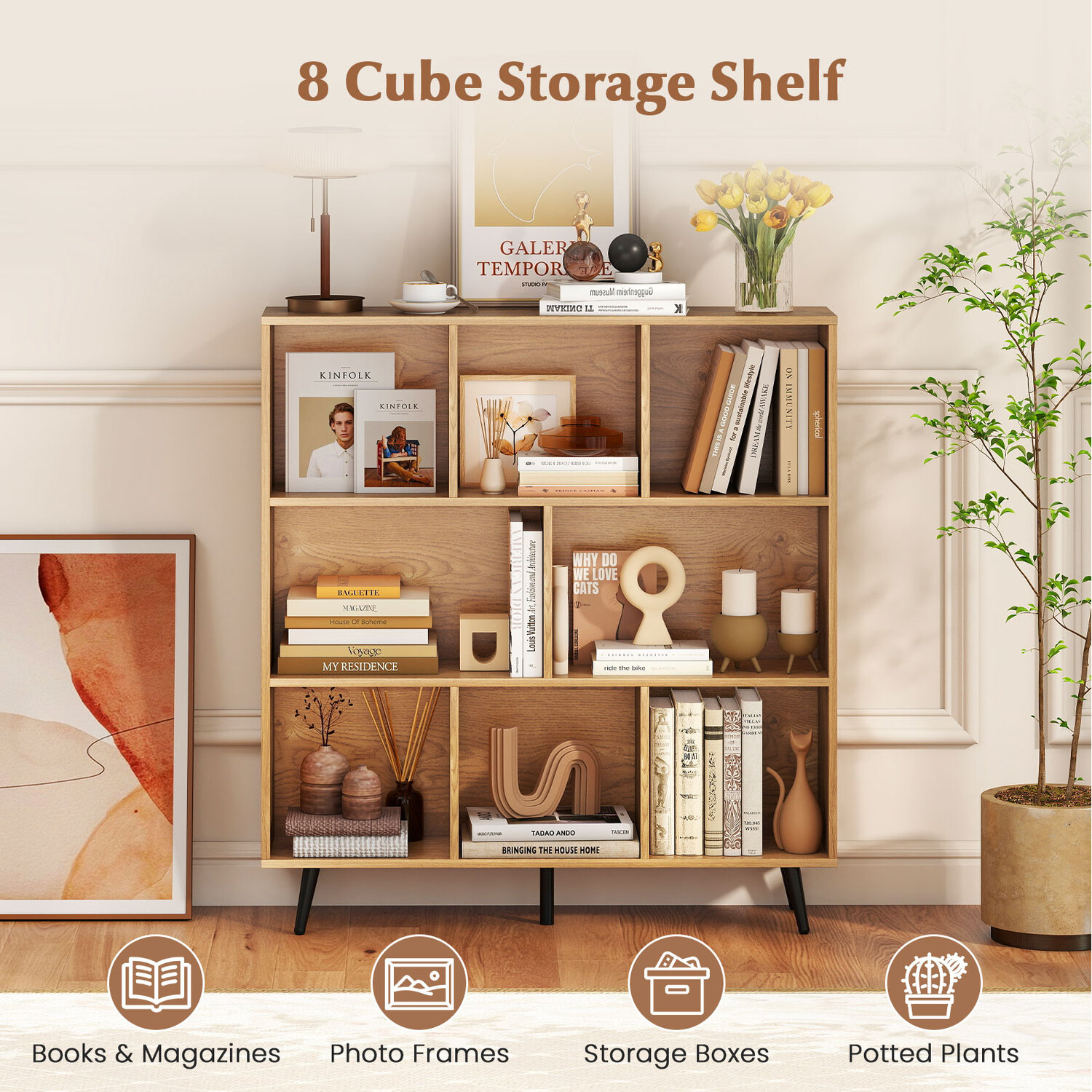 8-cube Bookshelf Storage Rack - Natural