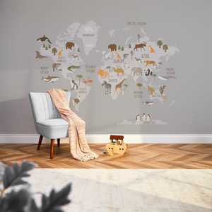 Scandi Safari Map Mural in Grey