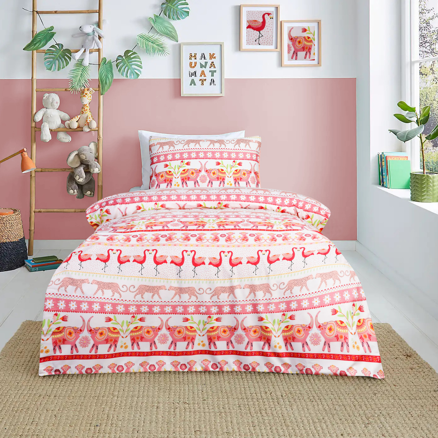 Luxury Super Soft Reversible Fashion Flamingo Duvet Set and Pillowcases - Multi