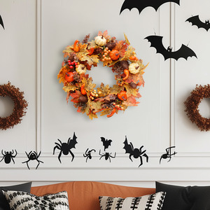 Autumn Maple Leaf Wreath with Berries and Pine Cones