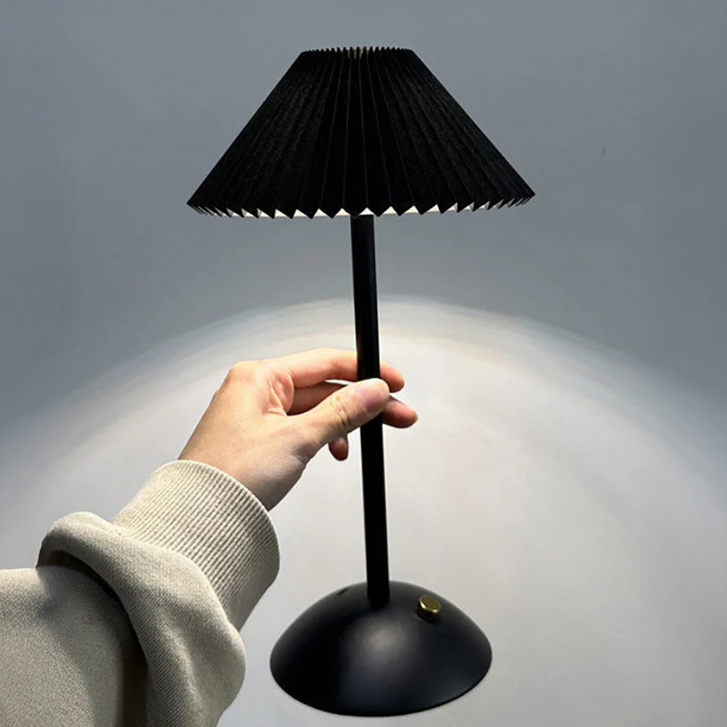 Rechargeable LED Table Lamp with Pleated Shade - Black