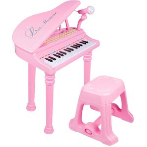 Pink Piano Keyboard with Stool  Microphone 31 Keys