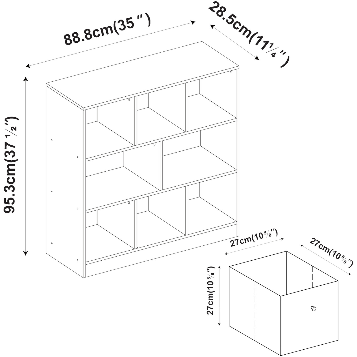 8 Grey Cube Bookcase With 6 Fabric Storage Drawers Inserts - Light Grey Drawer