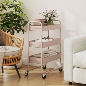 HOMCOM 3-Tier Storage Trolley on Wheels with Mesh Backets
