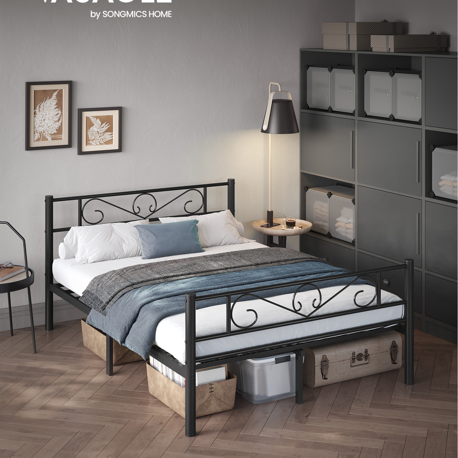 Double Bed Frame Metal Bed Frame Fits 135 X 190 Cm Mattress - Black