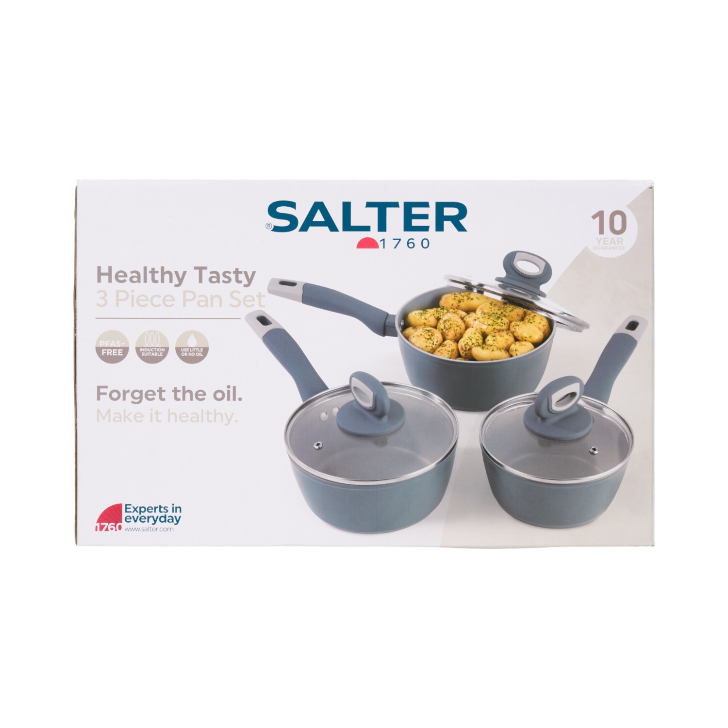 Salter 3 Piece Healthy Tasty Saucepan Set - Grey