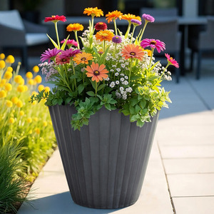 Ribbed Black Reinforced Stone Bucket - Outdoor Plant Pot