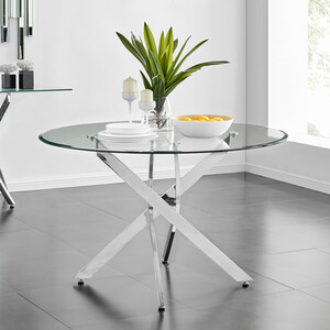 Novara Chrome Metal And Glass Large 120cm Round Dining Table