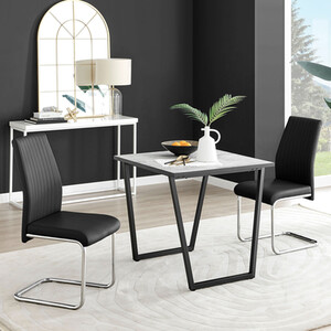 Carson White Marble Effect Square Dining Table and 2 Lorenzo Chairs