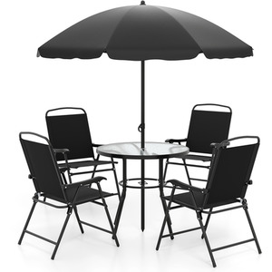 6 Pieces Patio Dining Set with Umbrella