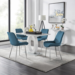 Giovani Grey Dining Table With Four Pesaro Silver Leg Chairs
