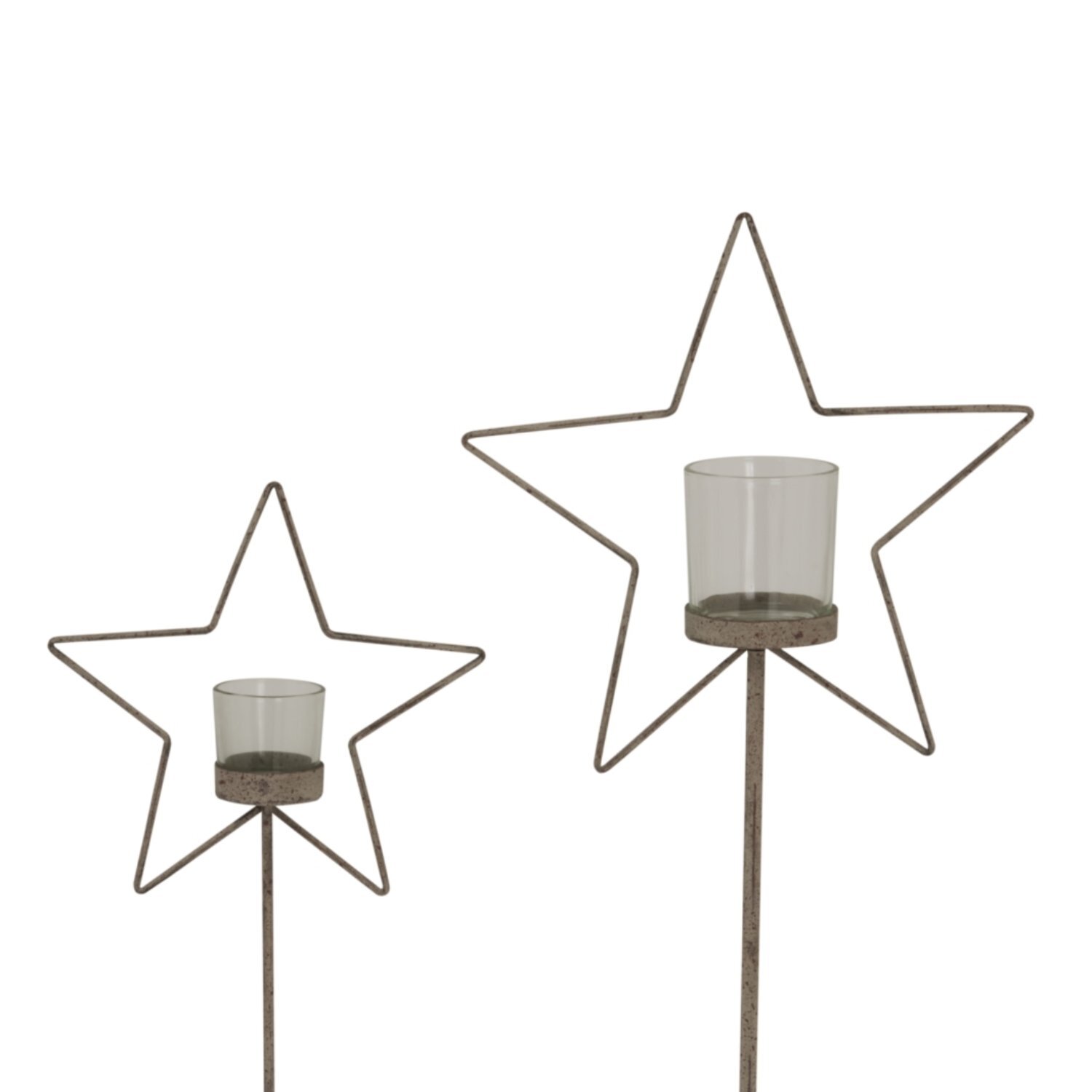 Natural Rustic Star Votive Holder with Glass Wood Stand - Brown