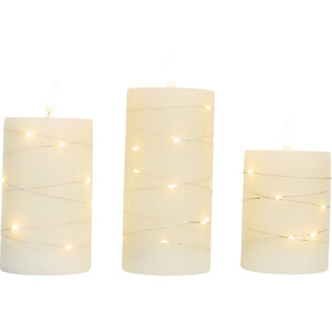 Set of 3 LED Pillar Candles with String Light