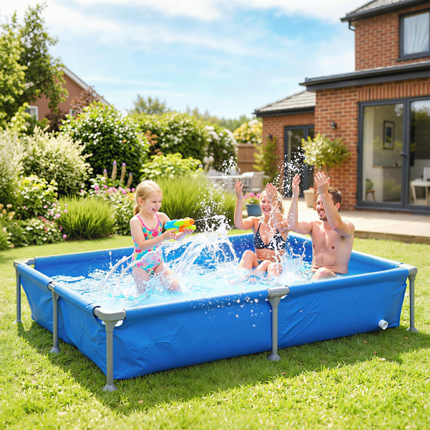 Outsunny Rectangle Metal Frame Swimming Pool,848-084V00GY