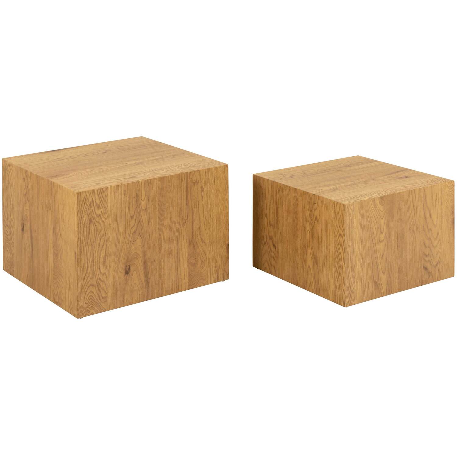 Wyld Haus Munkebo Pair Oak-Effect Square Coffee Tables, Travertine-Inspired Matt Finish - White
