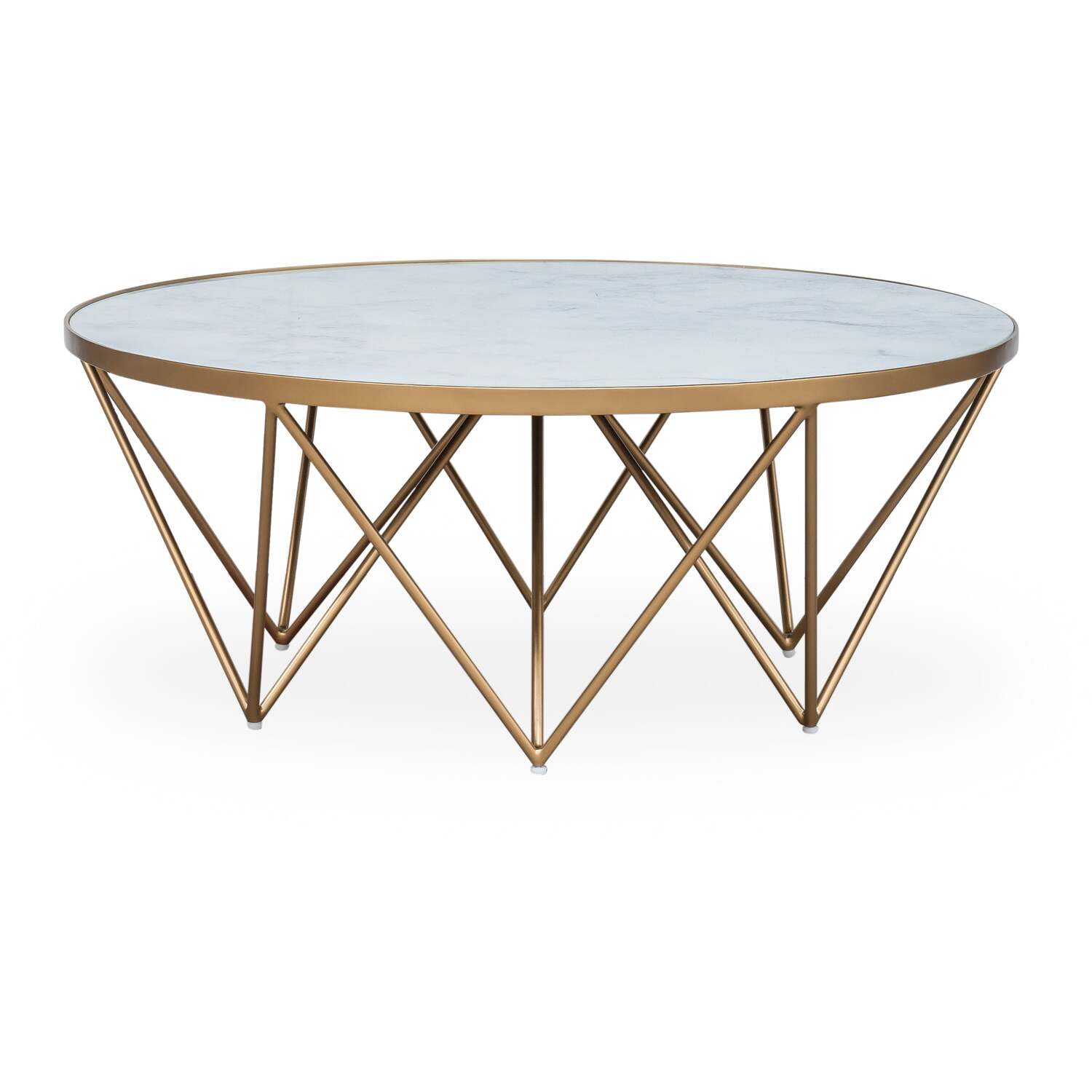 Livorno 100cm White Marble-effect Recycled Glass Coffee Table With Gold Metal Base - White