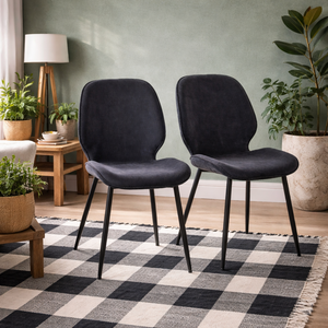 Set of 4 Larkwood Anthracite Corduroy Dining Chairs with Matt Black Legs