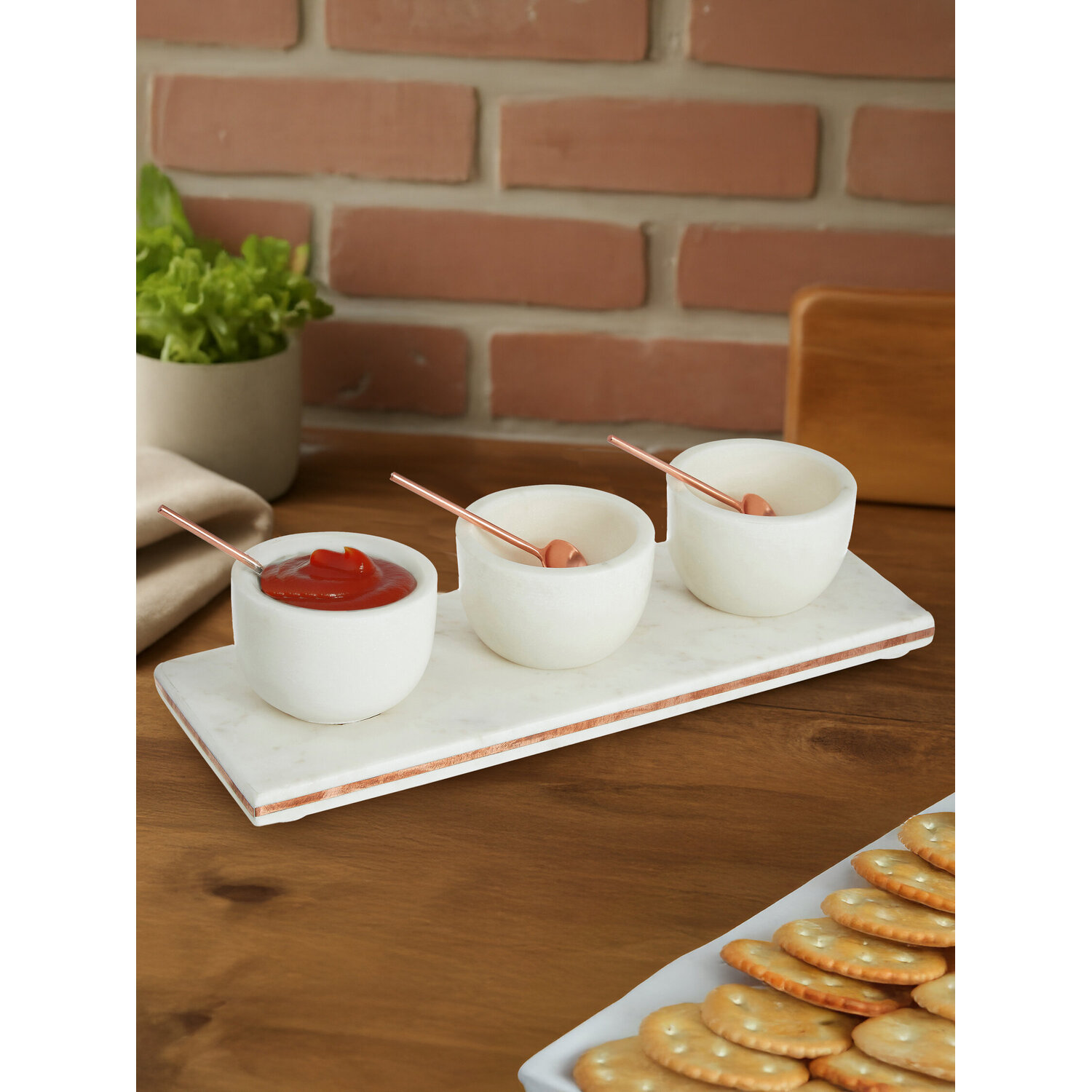 Monzaro Marble Dip Bowls with Board Set - White