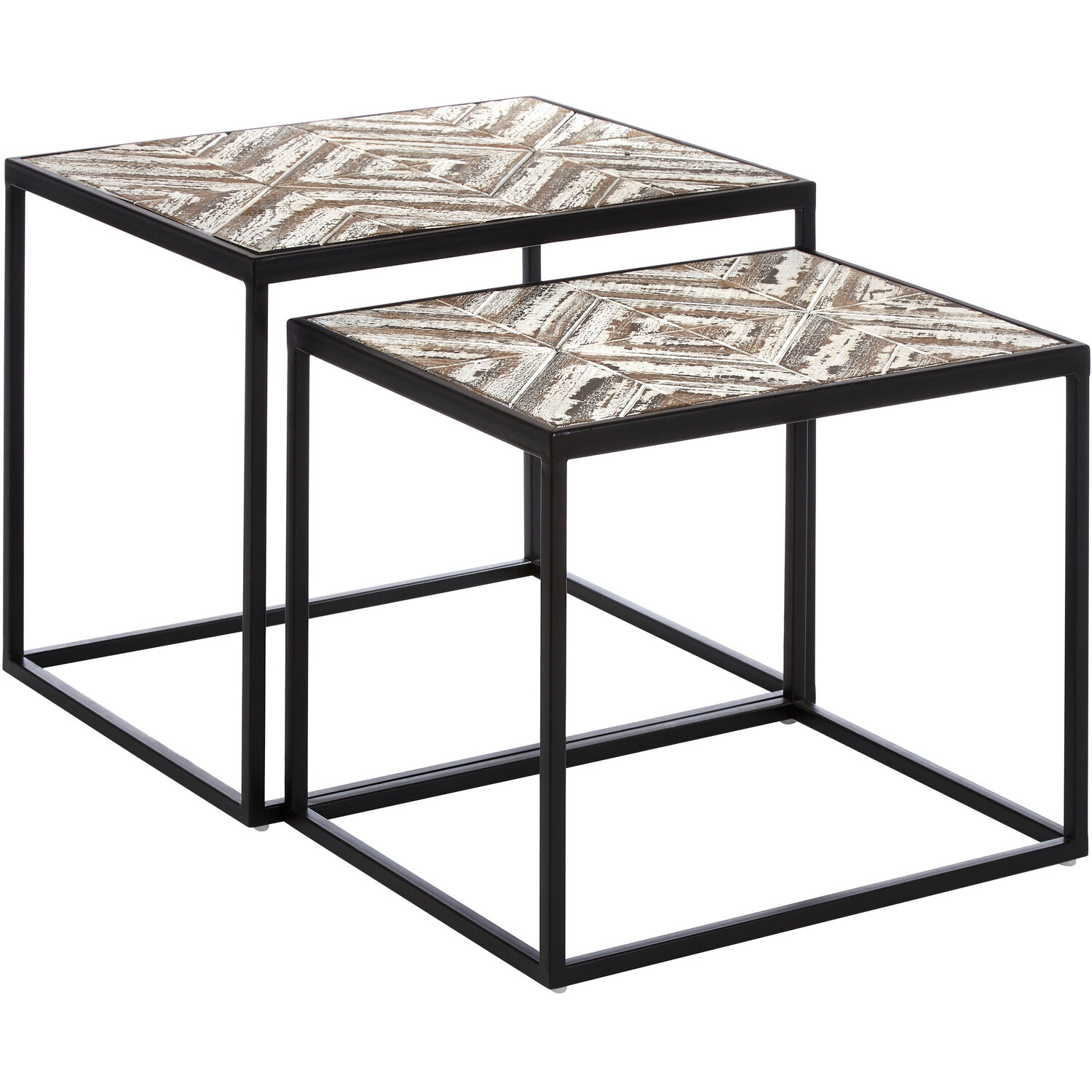 Lombok Rustic Chevron Set Of 2 Side Tables - Black