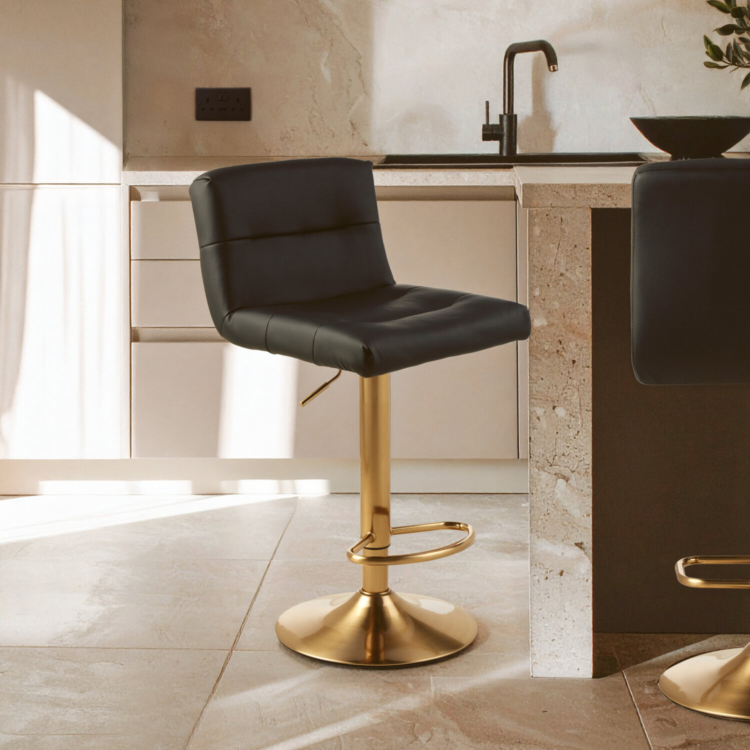 Baina Black Seat Bar Stool - Gold