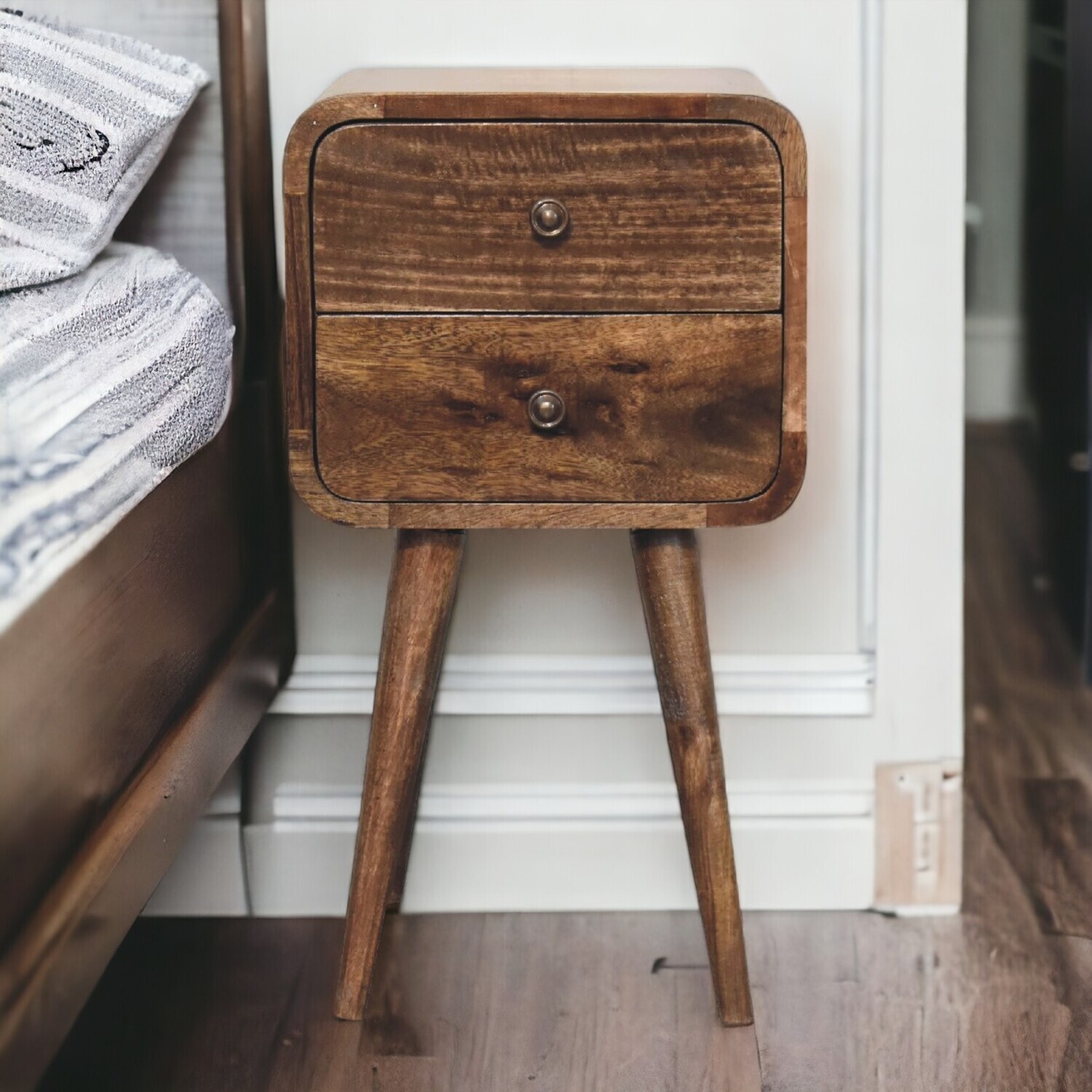 Artisan Furniture Solid Wood Mini Curved Grey Washed Bedside - Grey