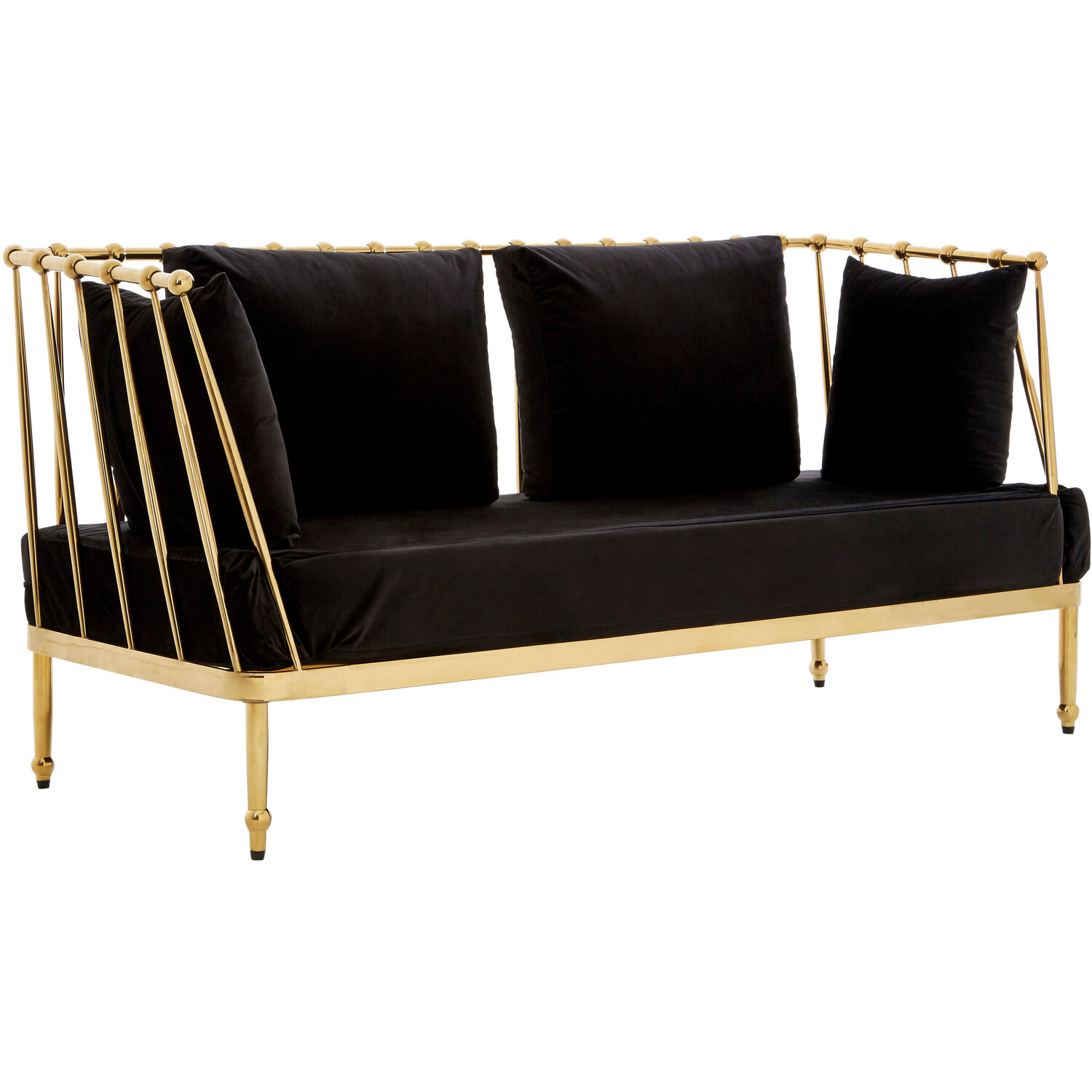 Novo Black Velvet and Gold Finish 2 Seater Sofa - Gold