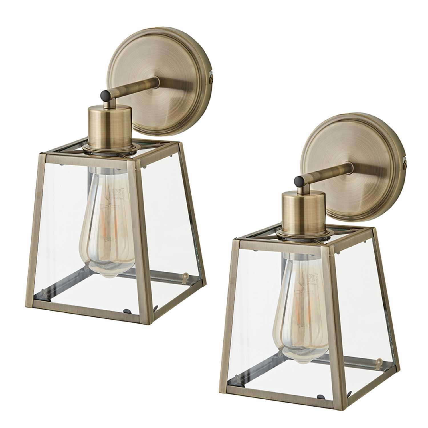 Valuelights Susie Glass Lantern Single Arm Wall Light - Antique Brass / 2 / 4W