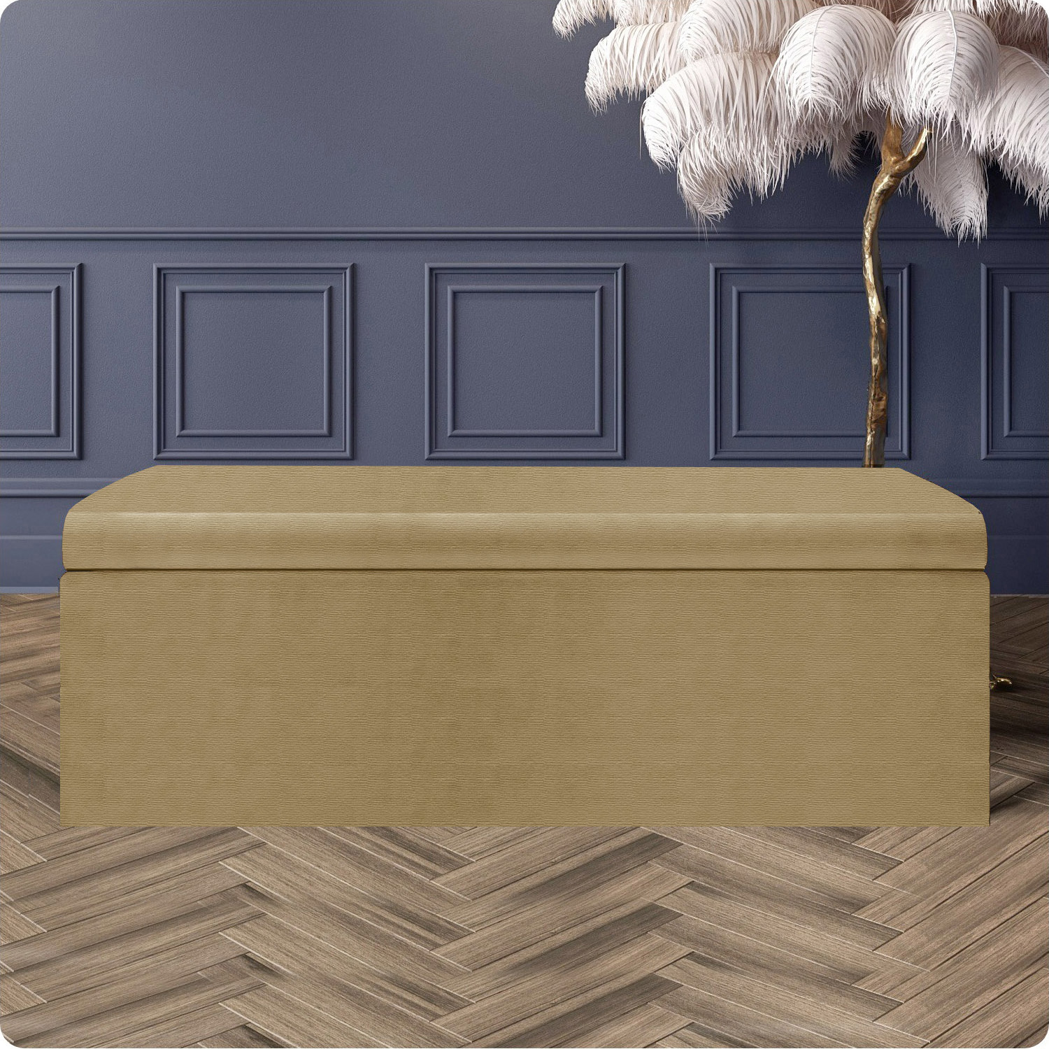 R&M Furnishers Large Plain Safar Storage Ottoman Box, Upholstered Naples Deep Storage Ottoman End Of Bed Bench - Beige Naples