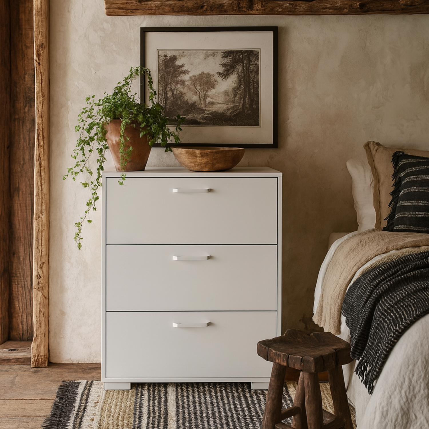 Stuttgart Gloss 3 Drawer Chest with Carved Detailing - White
