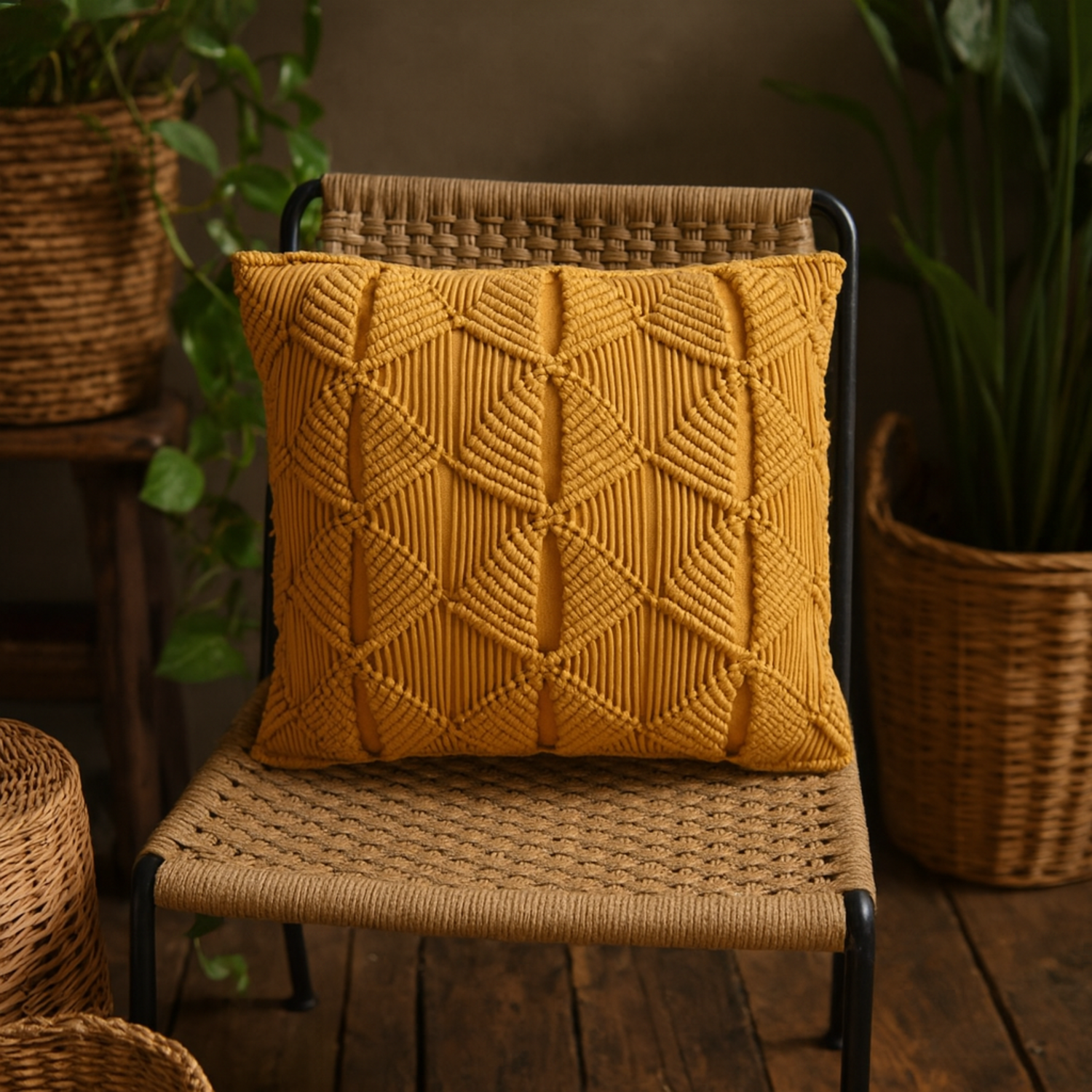 Rochefort Handwoven Mustard Cushions Set of 2 - Yellow