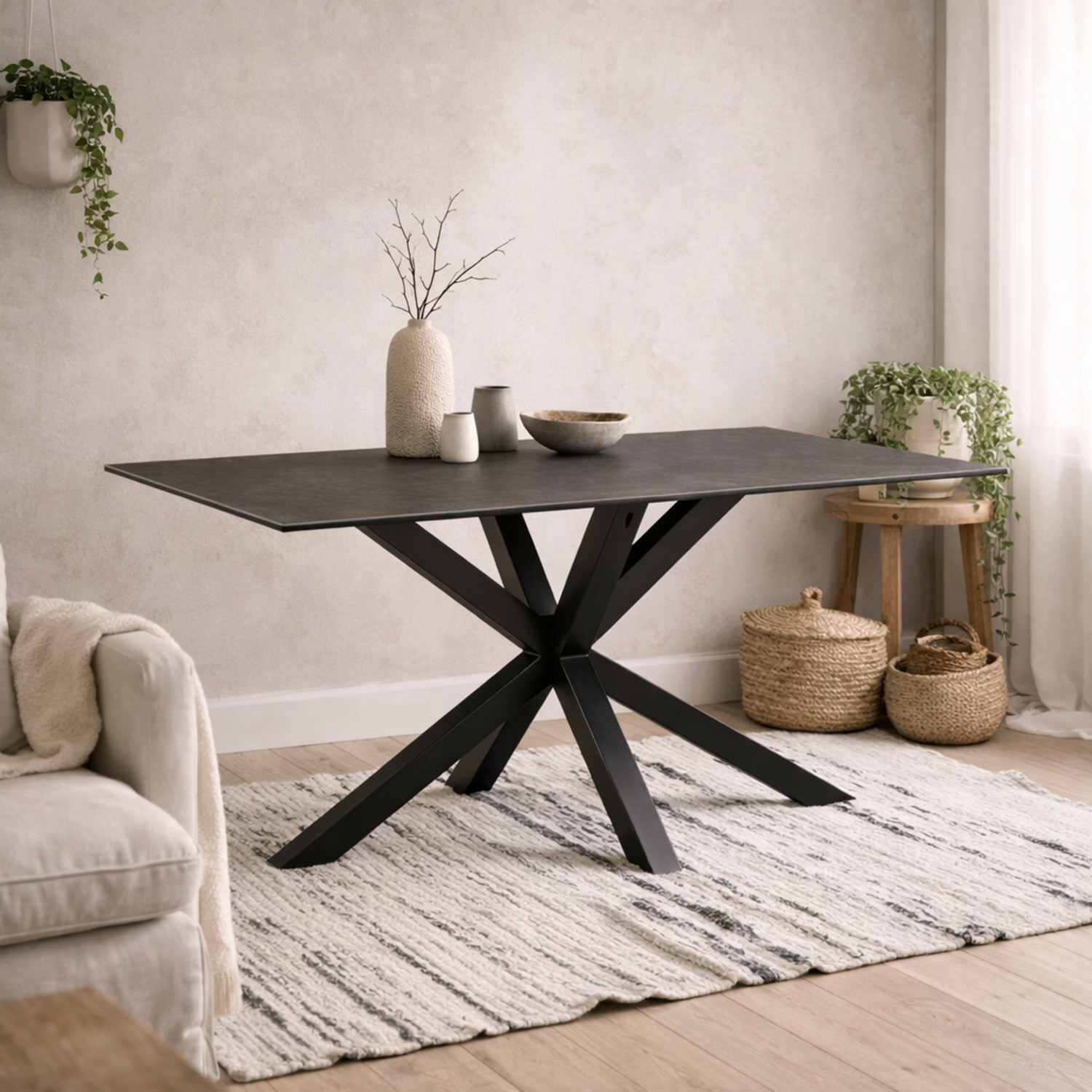 Perth Ceramic 4 Seater Dining Table with Matt Metal Legs - Black