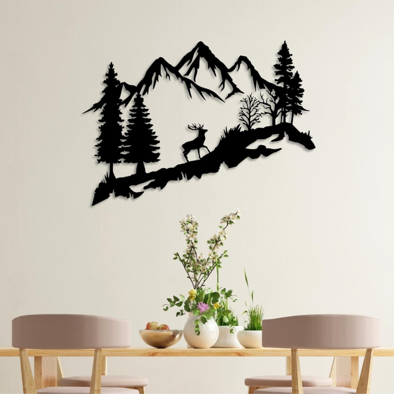 Decortie Mountain Peak And Forest Silhouette Metal Wall Decor - Image 3