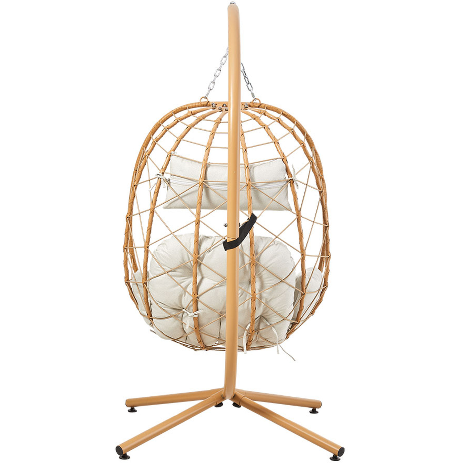 Hanging Egg Garden Swing Chair With Cushion And Headrest - Beige-yellow
