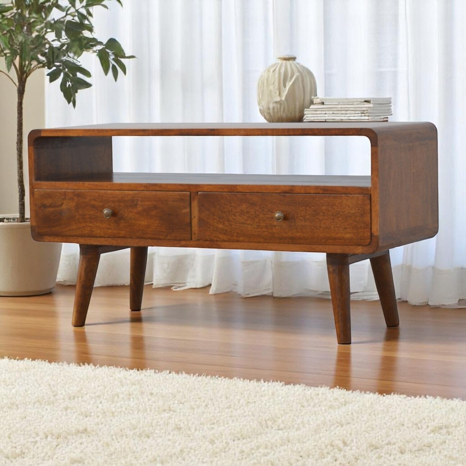 Artisan Furniture Solid Wood Curved Chestnut Media Unit - Brown