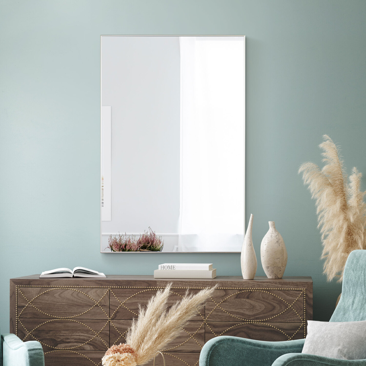 Mirroroutlet Matt Silver Aluminium Framed Modern Wall Mirror - Silver