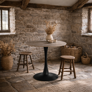 Cloverfern Round Dining Table Ceramic Top Matt Steel Base