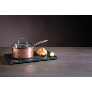 Minerva Medium 18 cm Hammered Copper Finish Saucepan with Lid