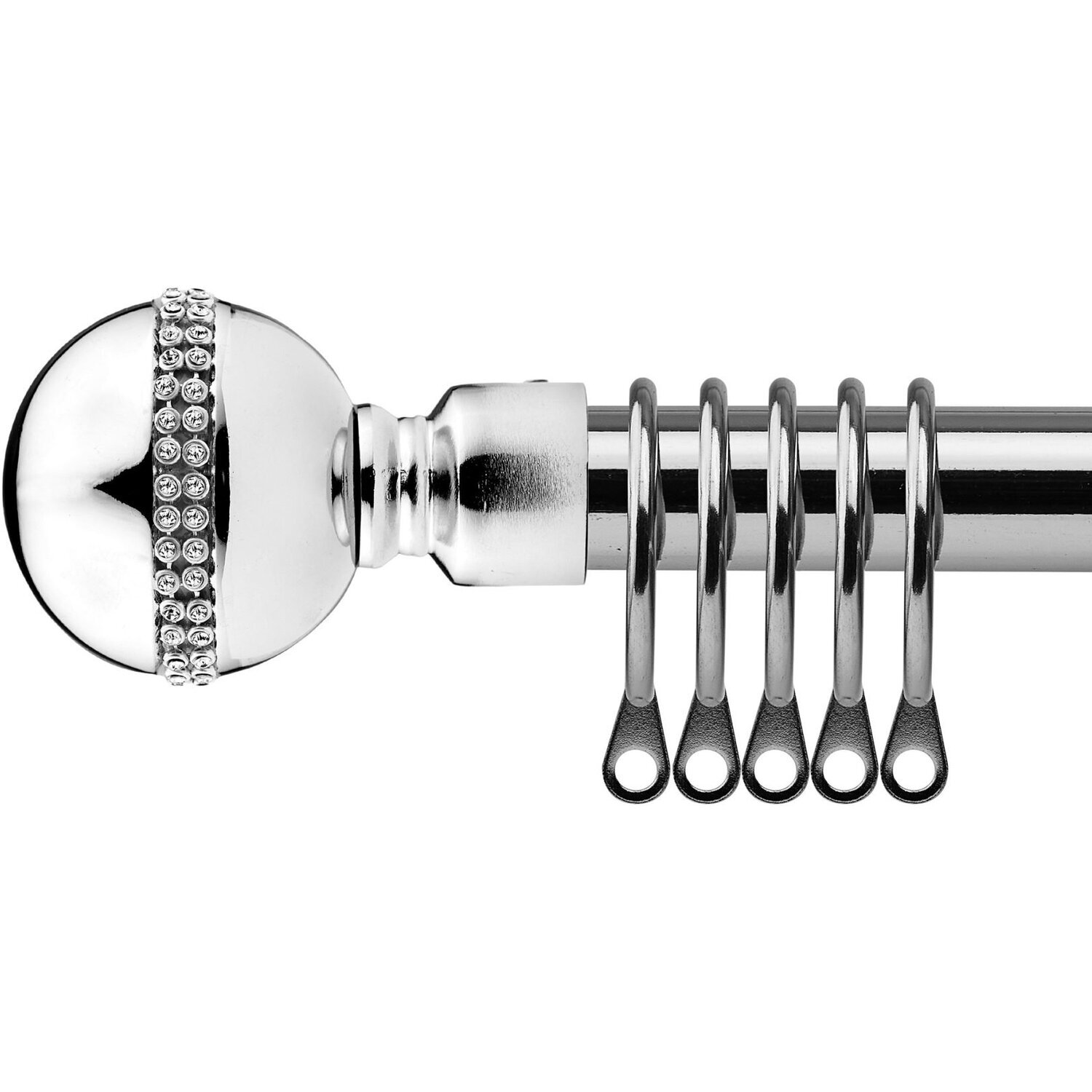 16-19mm Bejeweled Extendable Durable Metal Curtain Pole Set - Chrome / 160cm