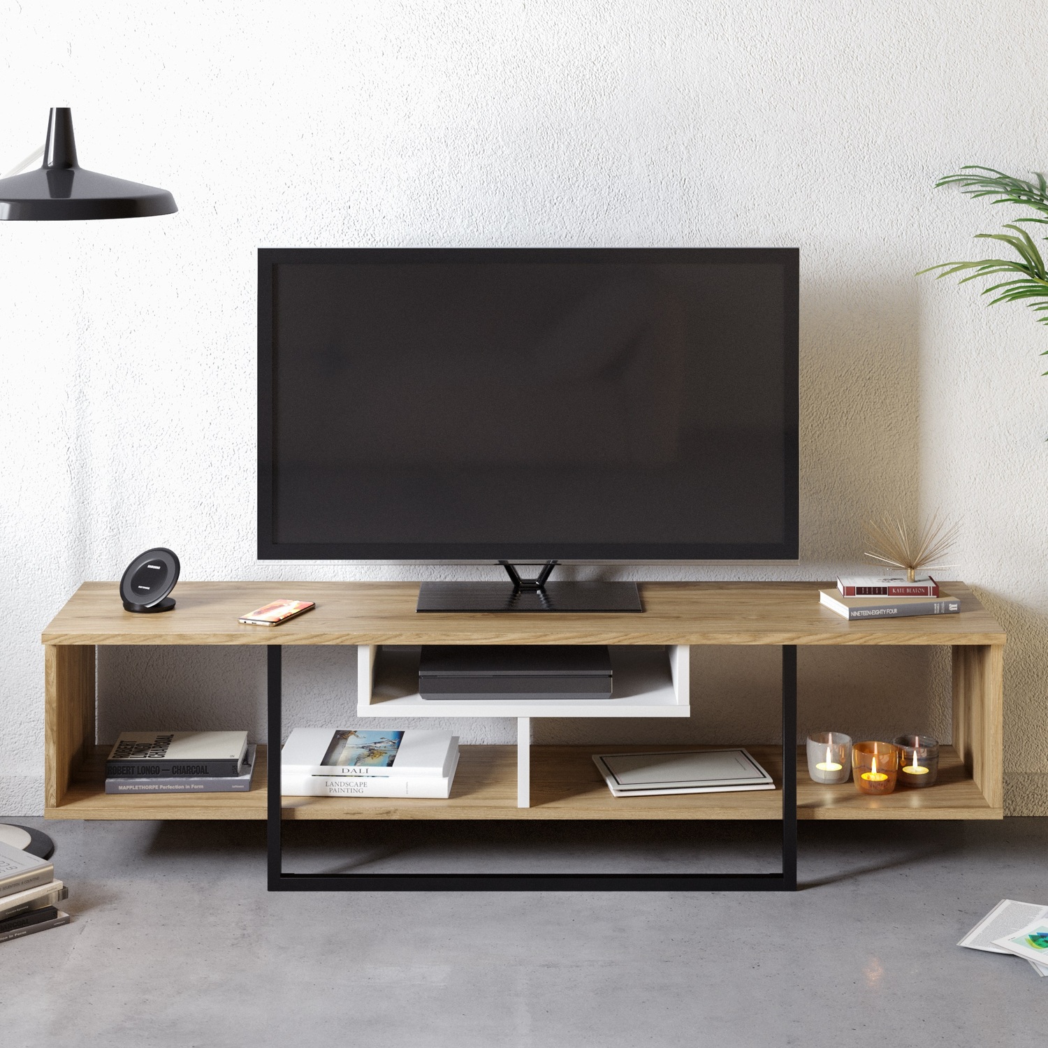 Decorotika Asal Oak And White Black 3 Shelf Tv Unit - Image 3