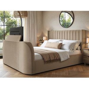 Fallon TV Side Lift Ottoman Bed Beige Velvet