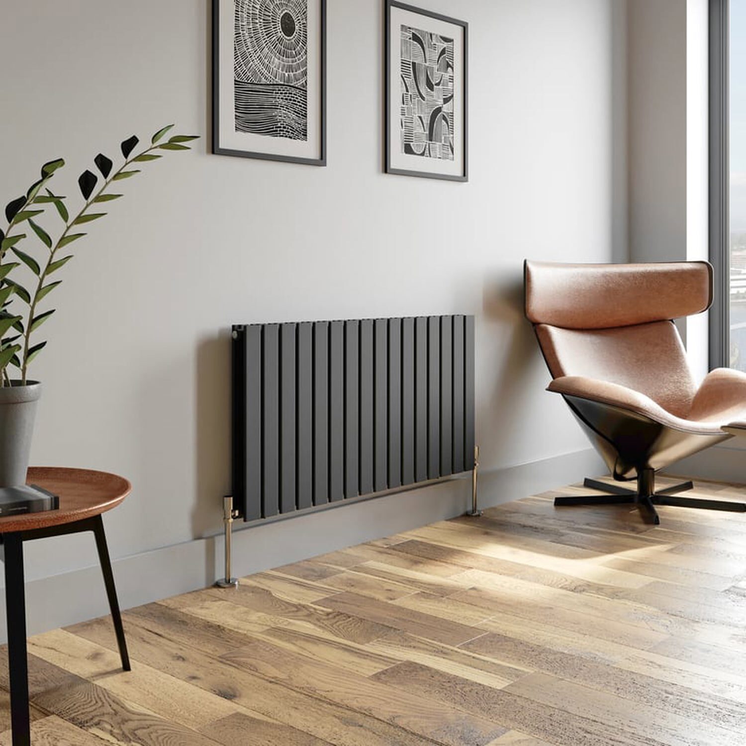 Temprazo Horizontal Double Flat Panel Designer Radiator - 600 X 1060Mm Anthracite - Grey / 600Mm / 1215Mm