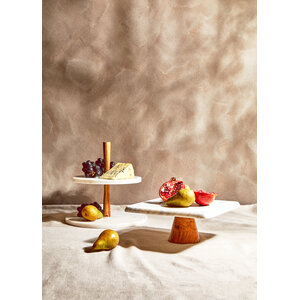 Monzaro White Marble And Acacia Wood Cake Stand