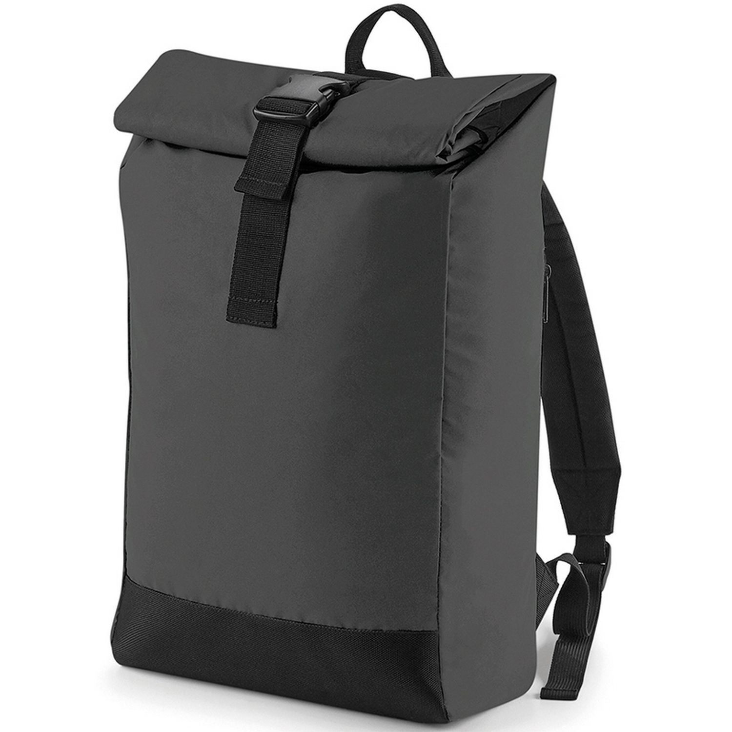 Bagbase Reflective Roll Top School Backpack - Black/Reflective